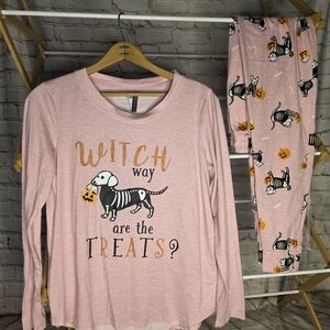 Pink Halloween Dog Print Pajama Set